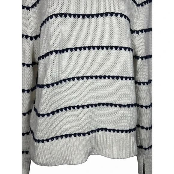 Madewell Textured Cotton Crewneck Sweater in Stripe Women's XL White Navy - Picture 4 of 12